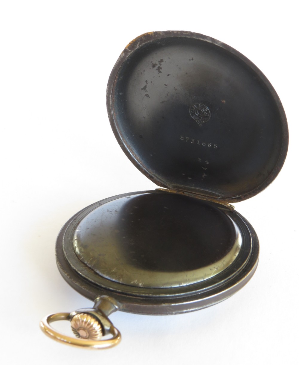Antique Omega gun metal pocket watch View V