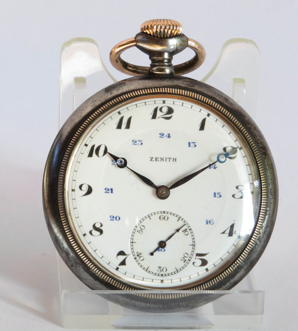 Antique Favre-Jacot Zenith gun metal pocket watch View II