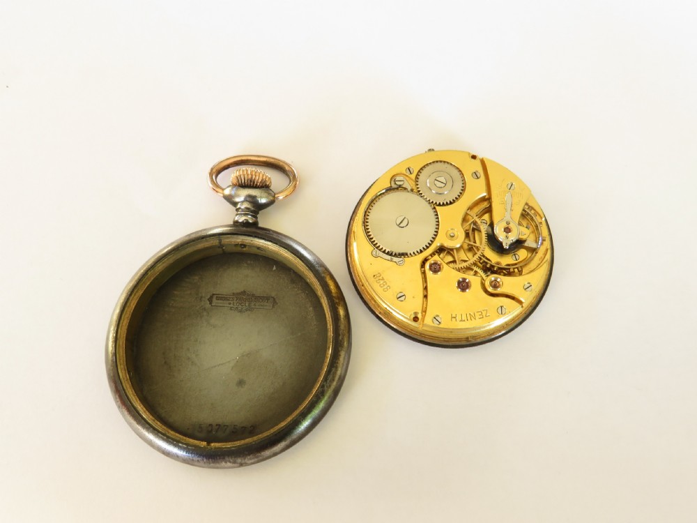 Antique Favre-Jacot Zenith gun metal pocket watch View III