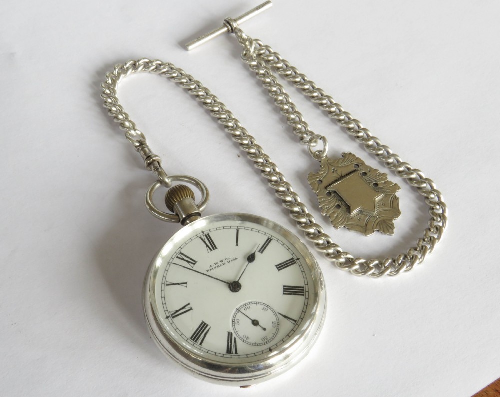 Silver Waltham Riverside pocket watch & chain View II
