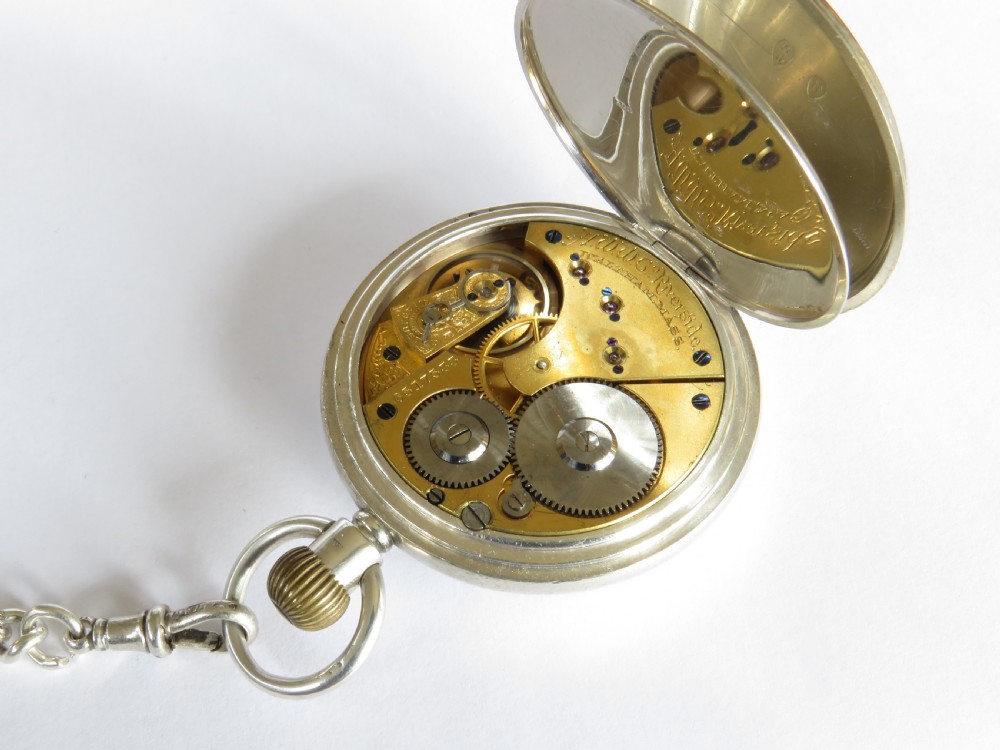 Silver Waltham Riverside pocket watch & chain View III