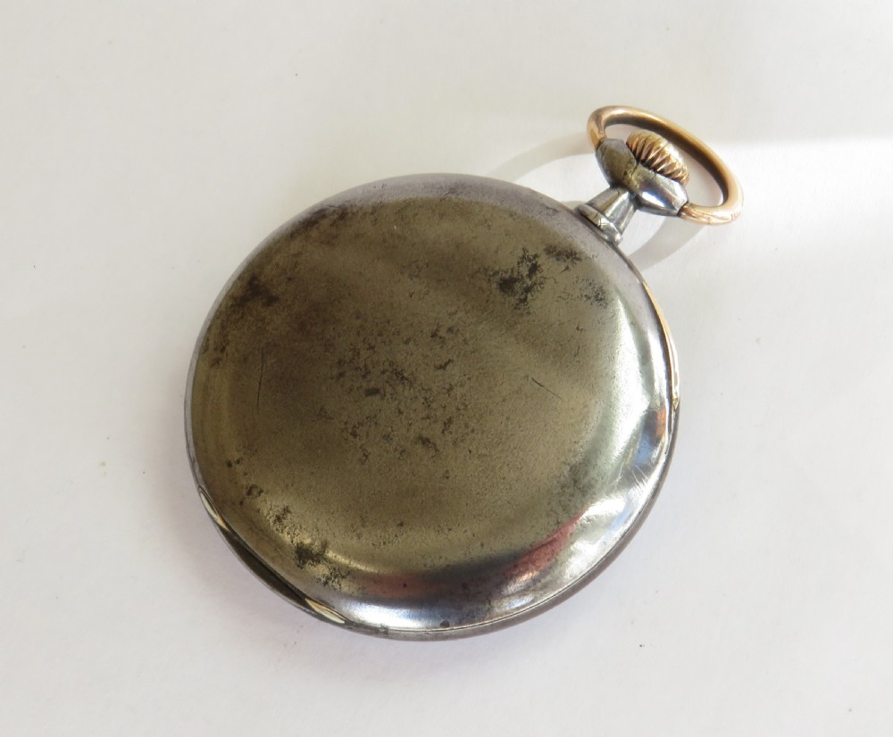 Antique Omega gun metal pocket watch View V