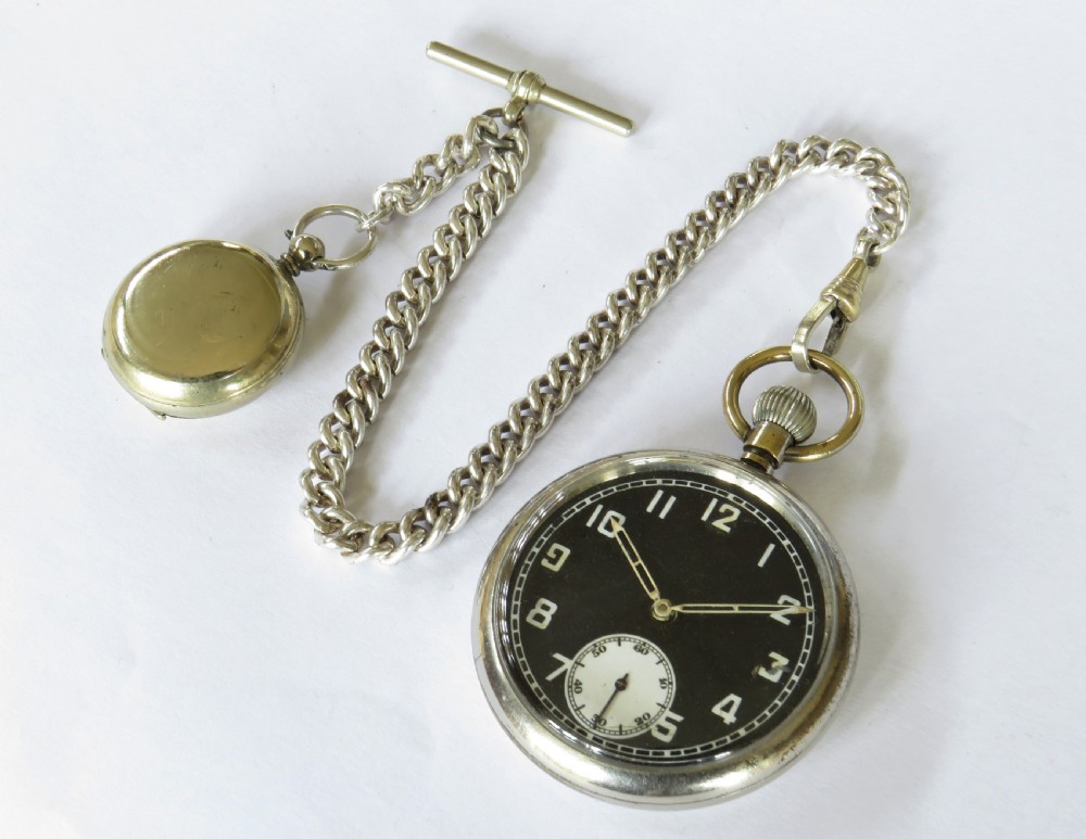 WW2 Unitas military pocket watch, chain and compass View II