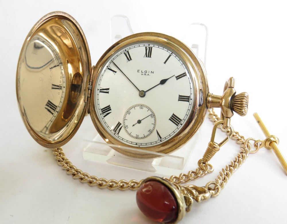 Antique Elgin full hunter pocket watch and chain