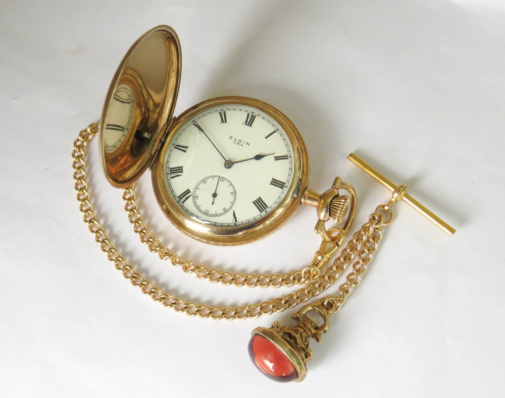 Antique Elgin full hunter pocket watch and chain View II