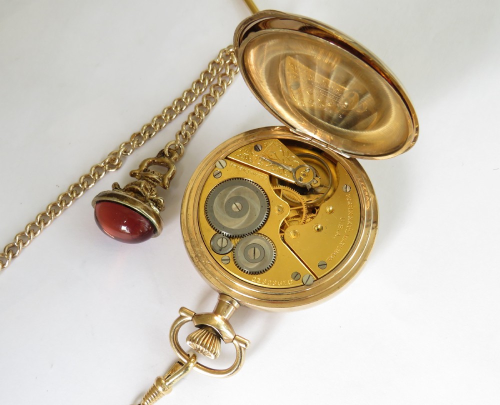Antique Elgin full hunter pocket watch and chain View IV