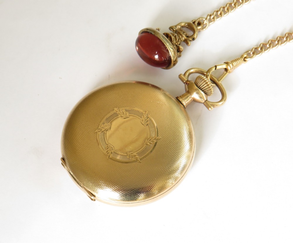 Antique Elgin full hunter pocket watch and chain View V