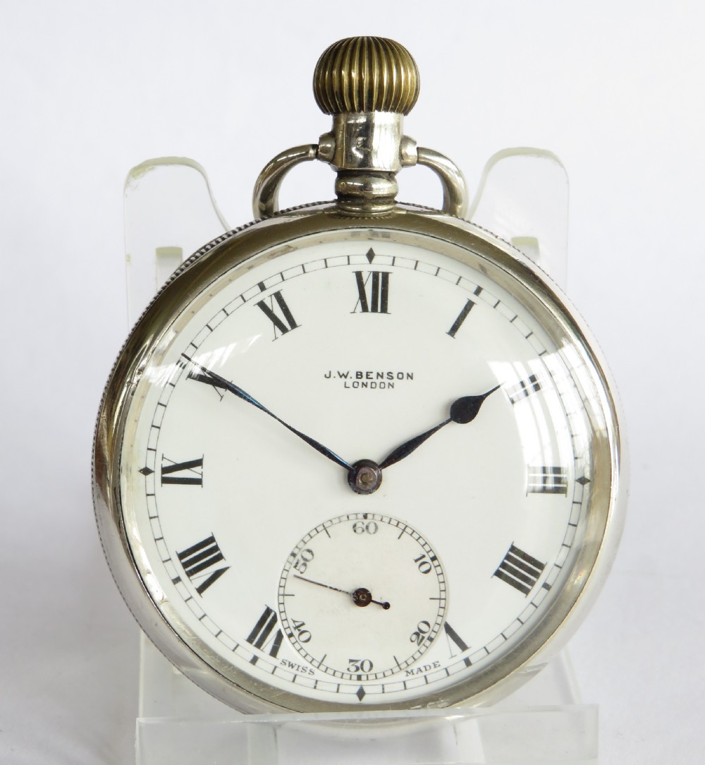 Silver Revue pocket watch for J W Benson. 1930 View II
