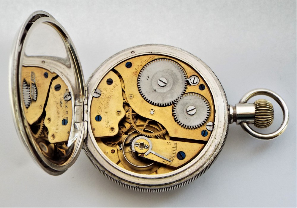 Antique silver English lever pocket watch originally retailed by Johnson & Son Sheffield View V