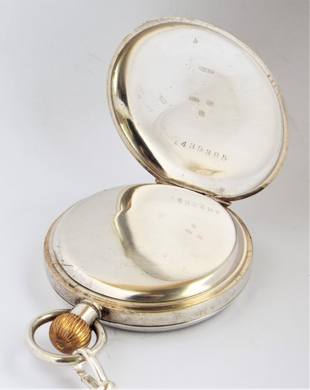Antique  1919 silver  Syren pocket watch & chain. View IV