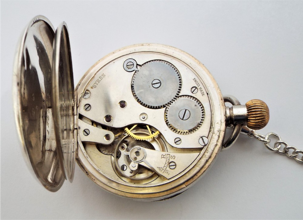 Antique  1919 silver  Syren pocket watch & chain. View VI