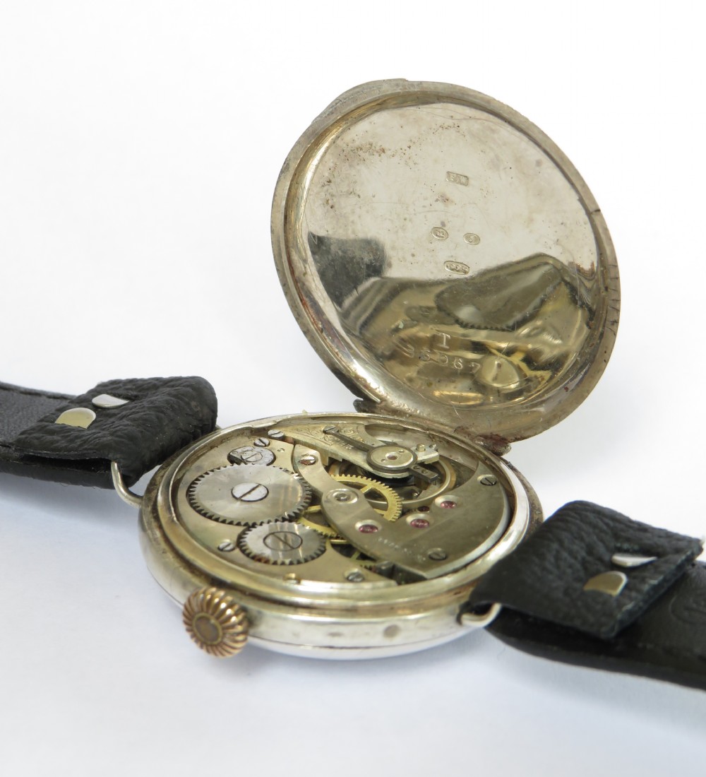 Gents antique silver Marvin trench watch, 1915 View V