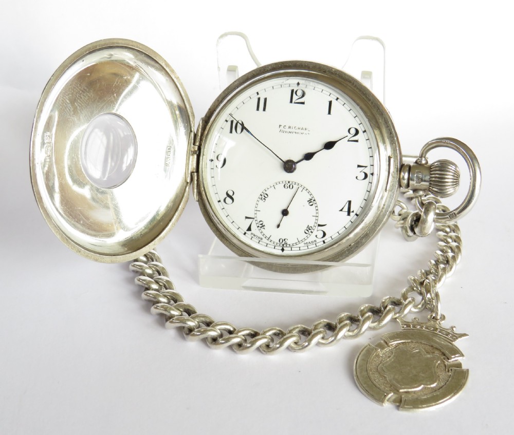 Antique silver half hunter pocket watch and chain