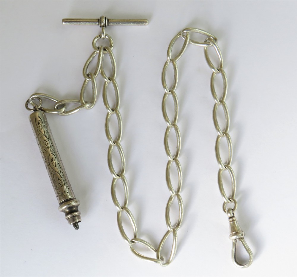 Antique silver pocket watch chain and propelling pencil
