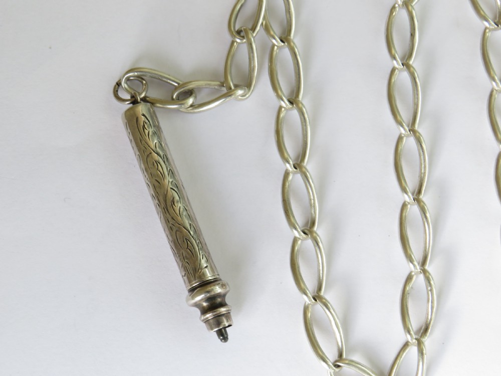 Antique silver pocket watch chain and propelling pencil View II