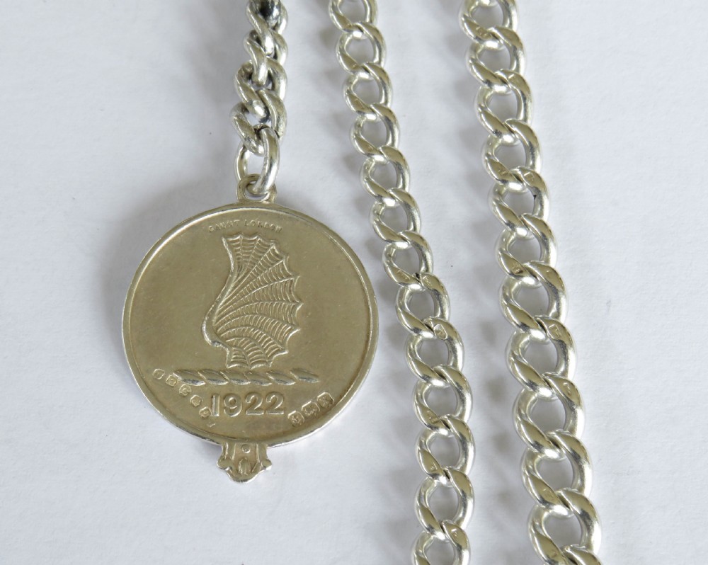 Antique silver pocket watch chain, GER railway fob View III