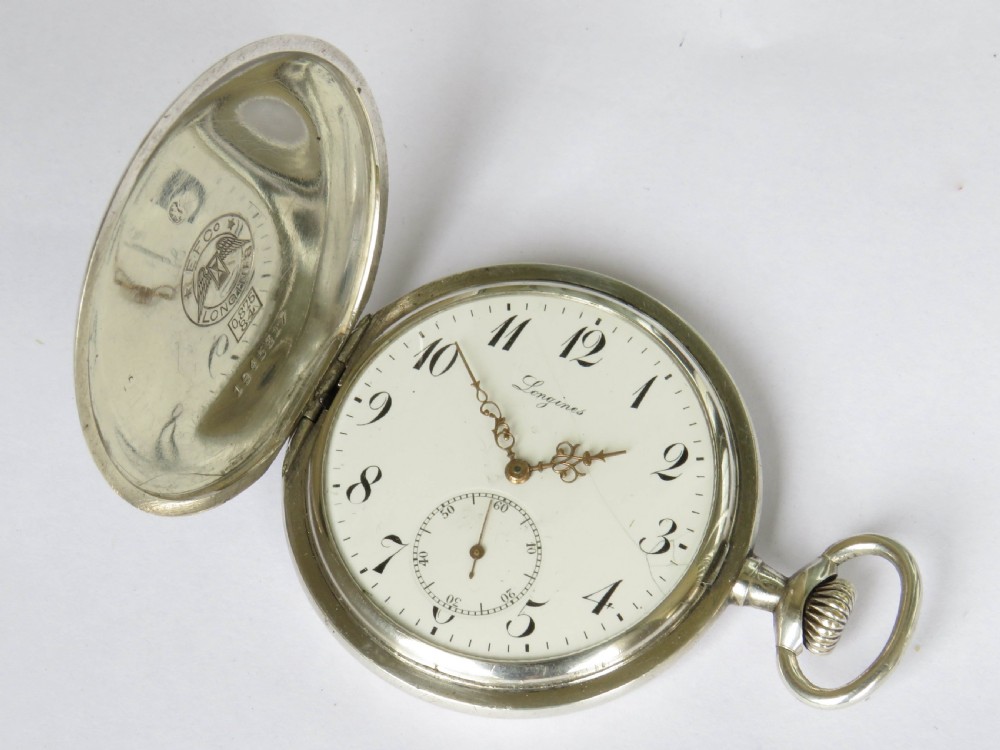 Antique Longines silver full hunter pocket watch, 1906 View II