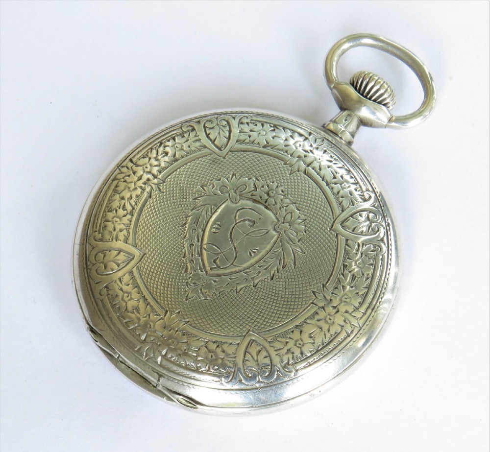 Antique Longines silver full hunter pocket watch, 1906 View IV