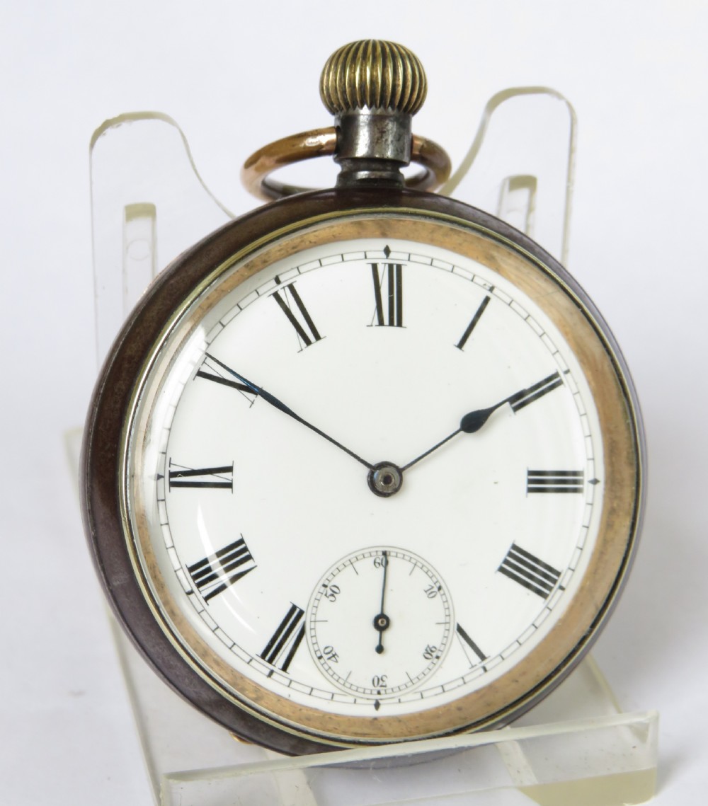 Antique Omega gun metal pocket watch View II