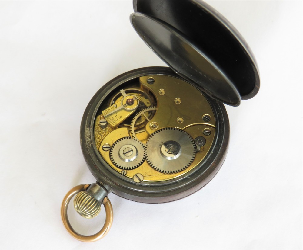 Antique Omega gun metal pocket watch View III