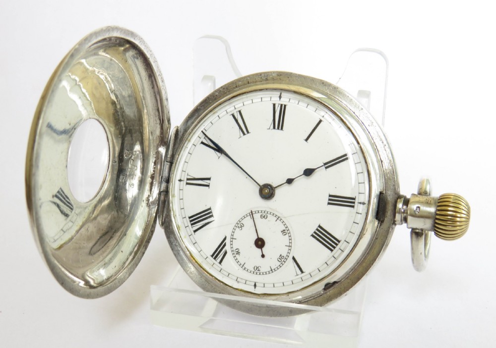 Antique silver half hunter pocket watch View II
