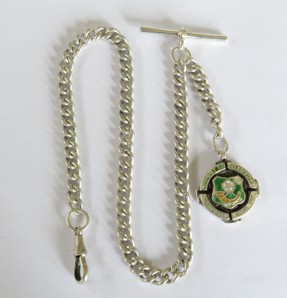 Antique silver watch chain with military fob