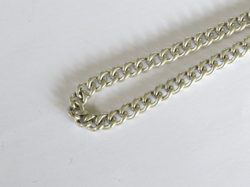 Antique silver watch chain with military fob View II
