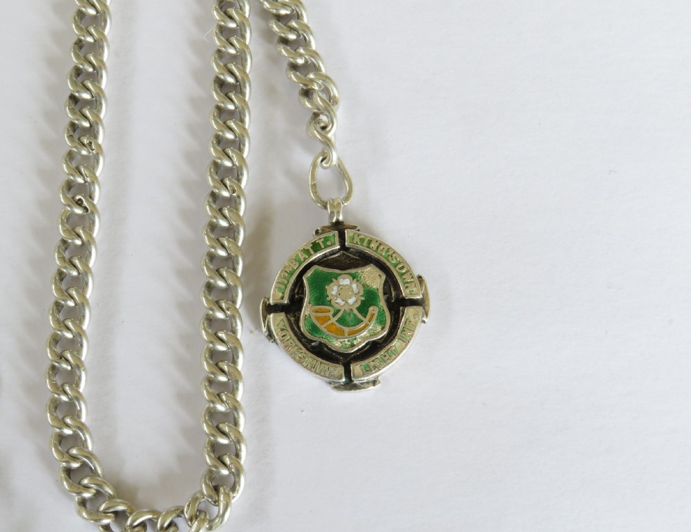 Antique silver watch chain with military fob View III