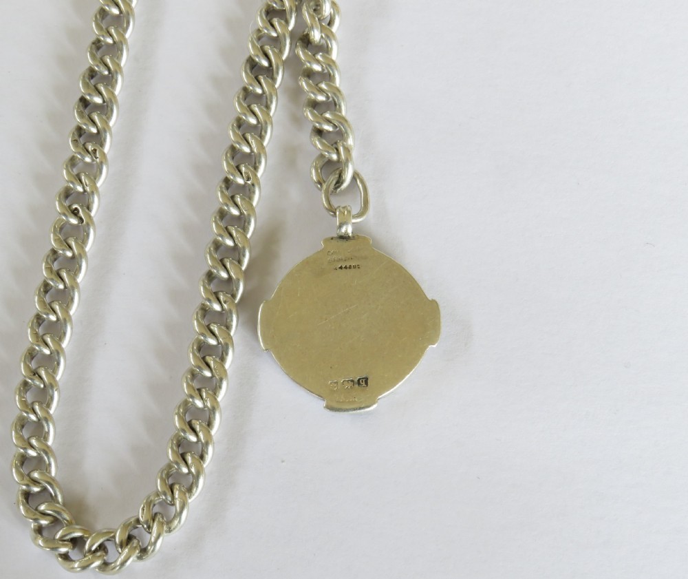 Antique silver watch chain with military fob View IV