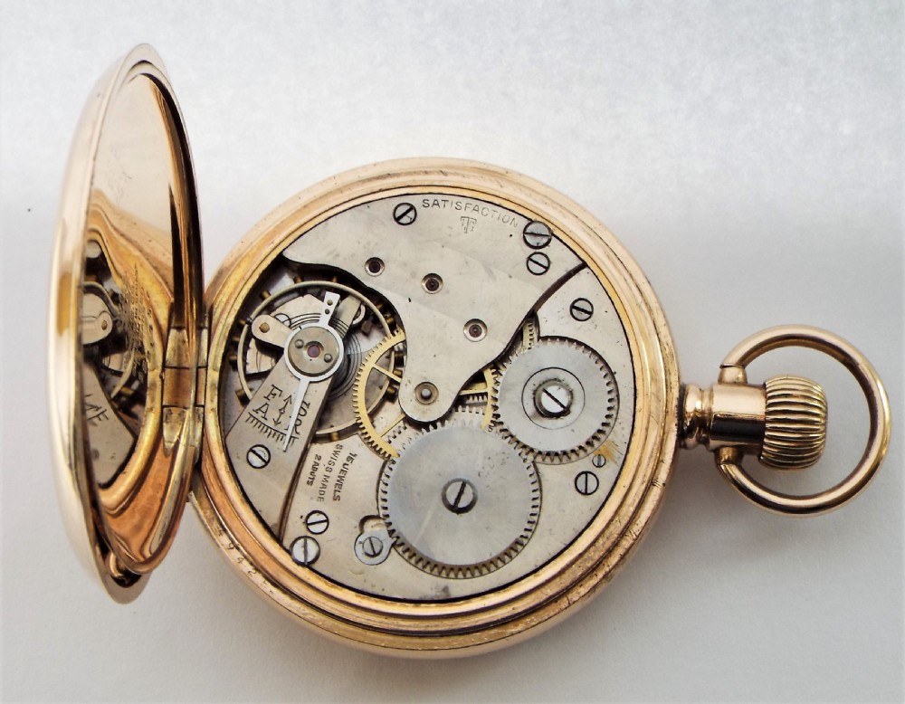 A 1930s Satisfaction full hunter pocket watch by L Tieche Gammeter. View VI