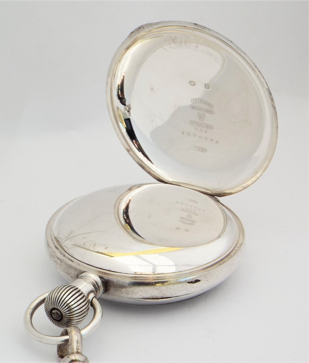 Antique silver Waltham pocket watch and chain 1919. View IV