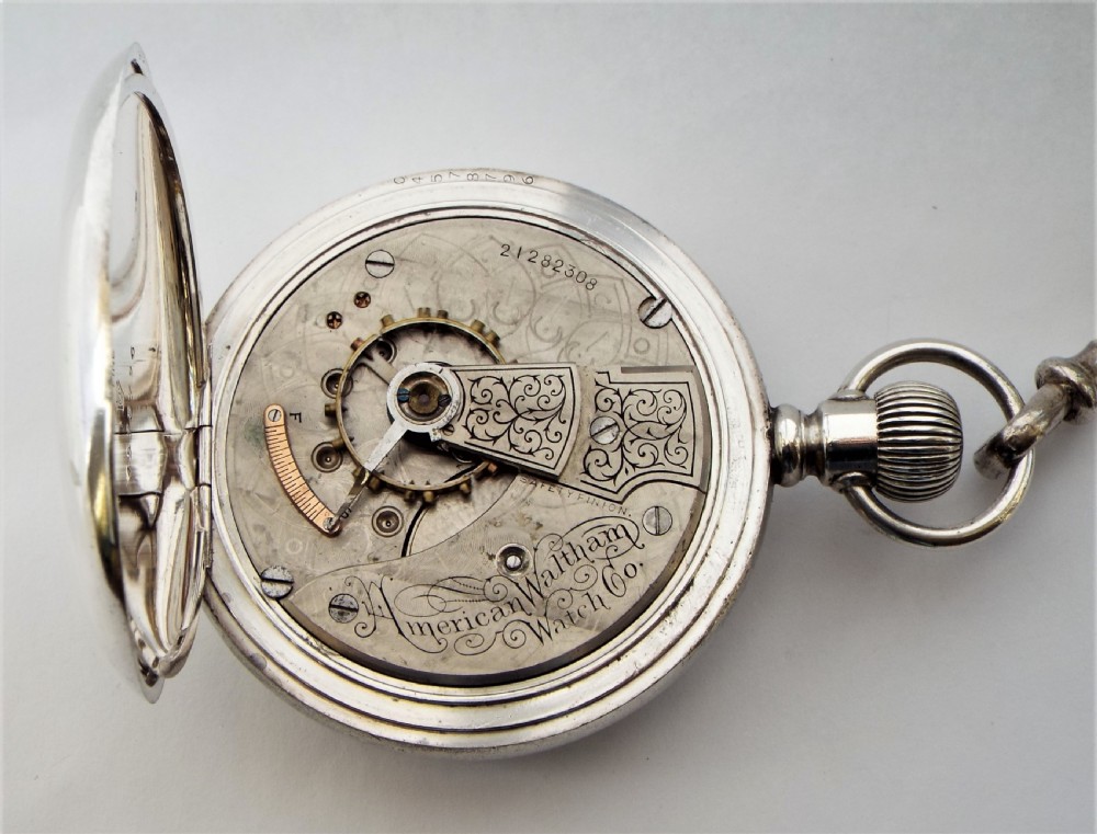 Antique silver Waltham pocket watch and chain 1919. View VI