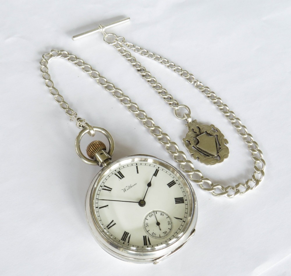 Antique Waltham Traveler pocket watch and chain View II