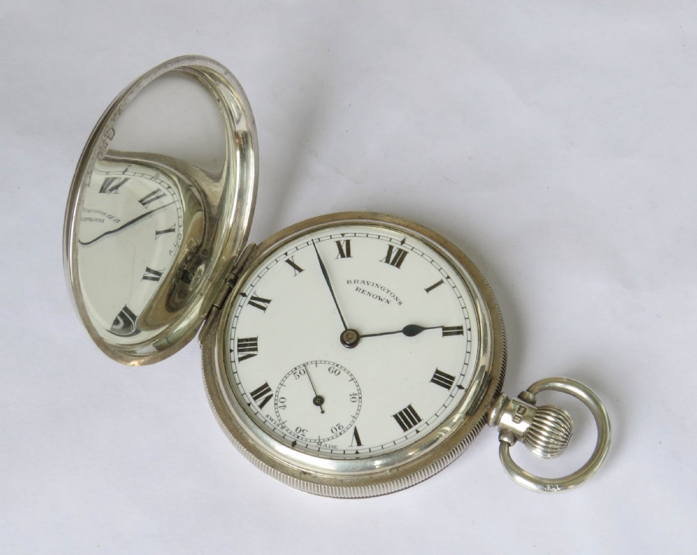 1939 silver Bravington Renown full hunter pocket watch View II