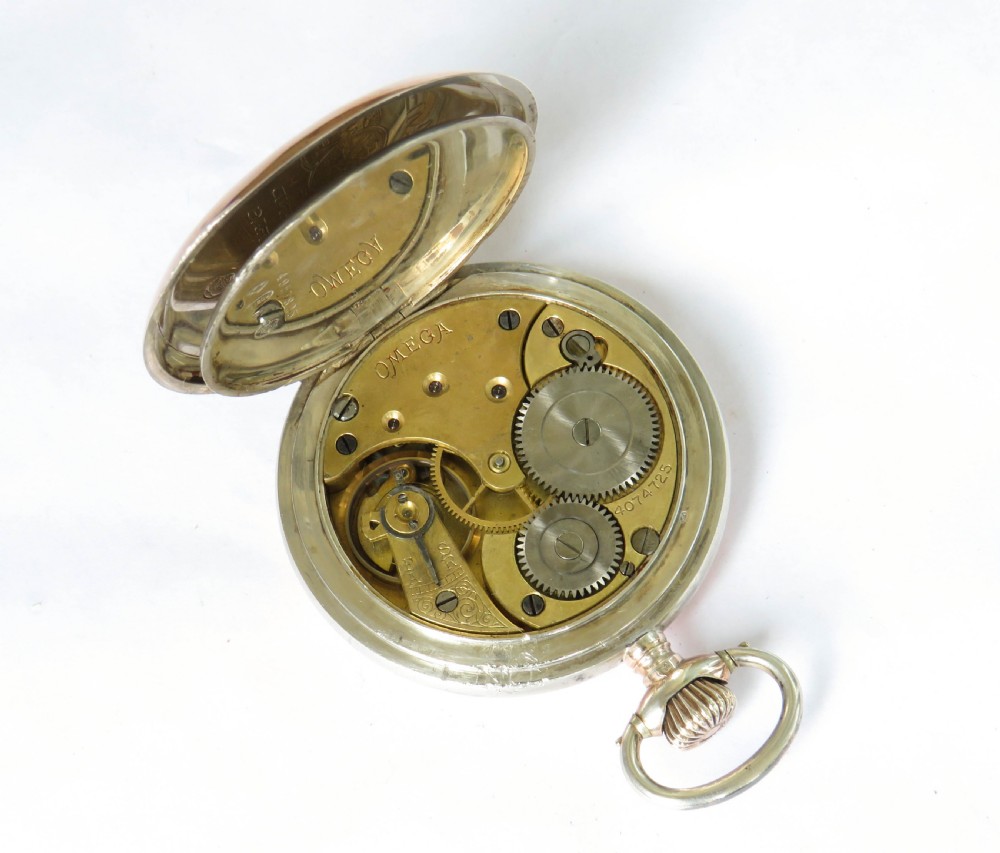 Antique silver Omega pocket watch, 1912 View V