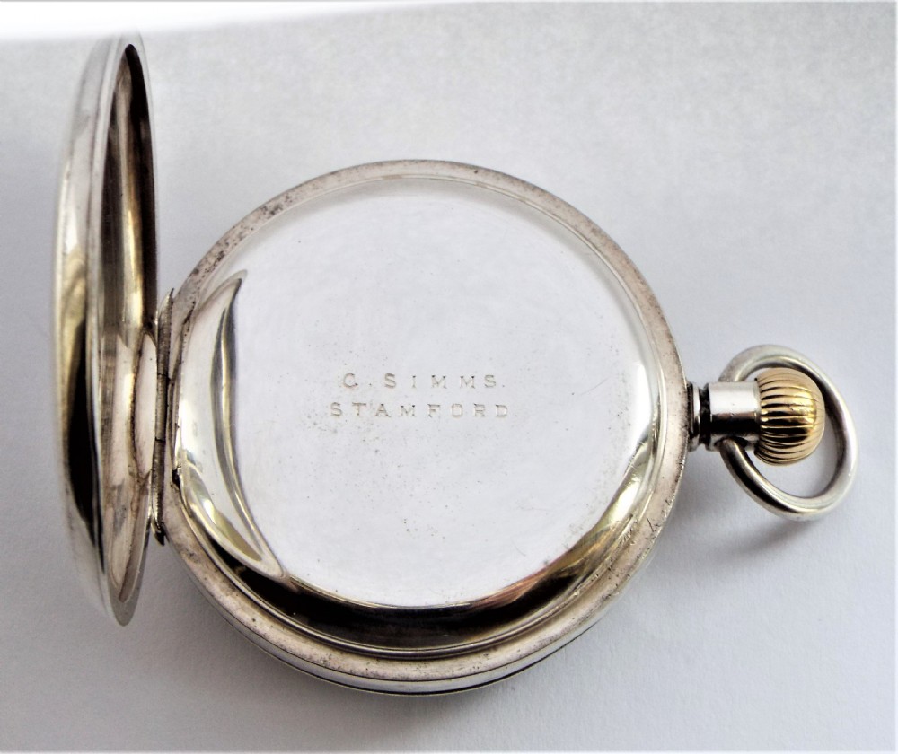 Antique silver Omega pocket watch. View V