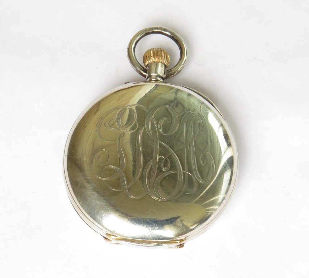 Antique silver half hunter pocket watch View V