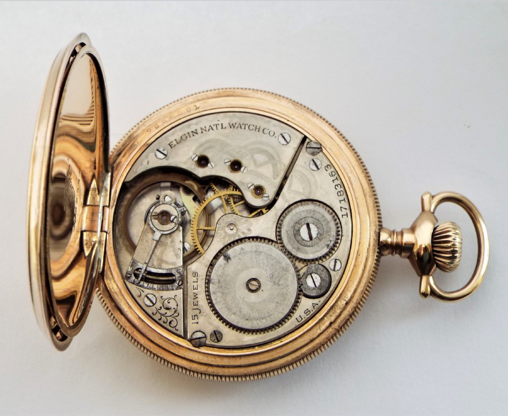 Antique Elgin full hunter pocket watch, 1913. View VI
