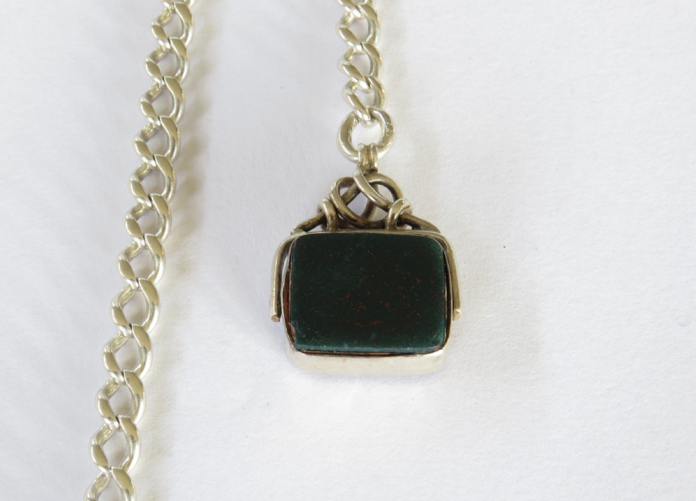 1930s silver watch chain and swivel fob View II