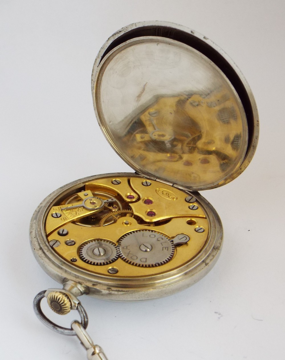 Antique 1920s Doxa pocket watch & chain. View VII