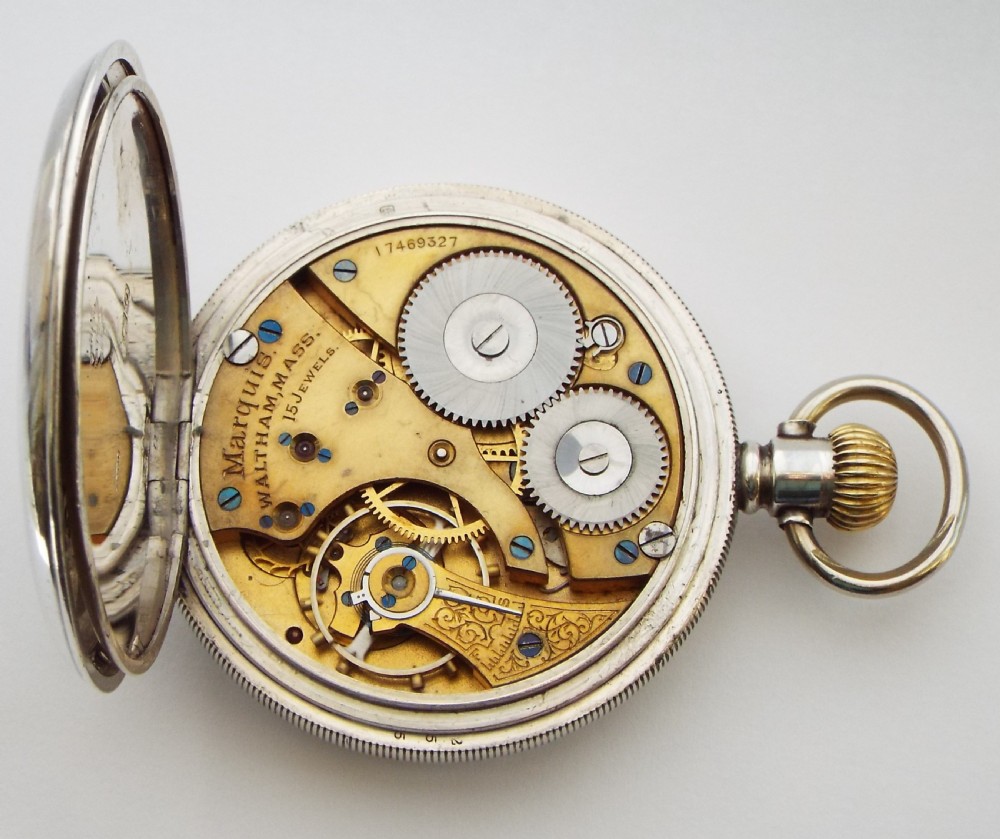 Antique silver Waltham Marquis pocket watch. View V