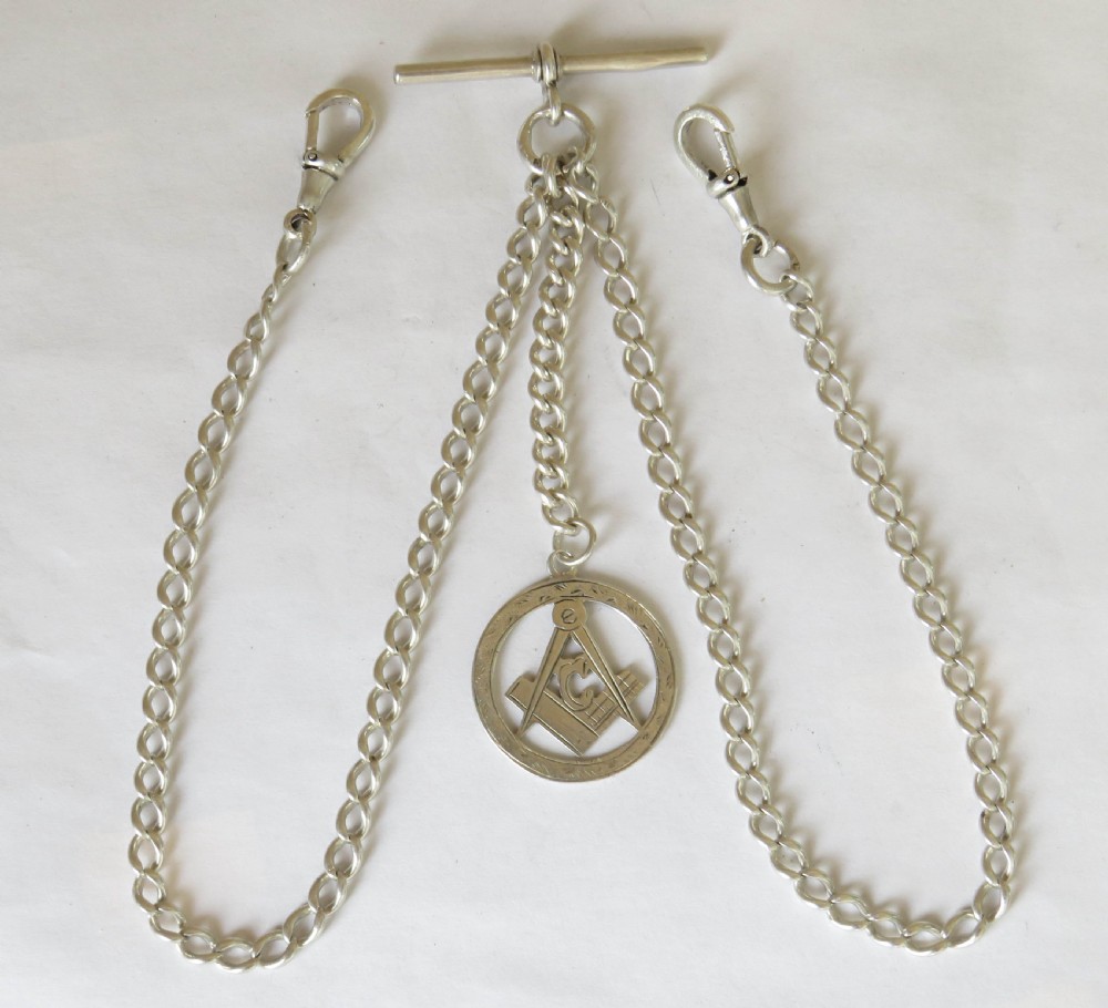 Antique silver double albert with Masonic fob