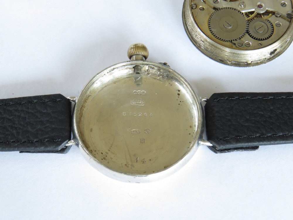 Gents WW1 antique silver trench watch, Borgel case View III