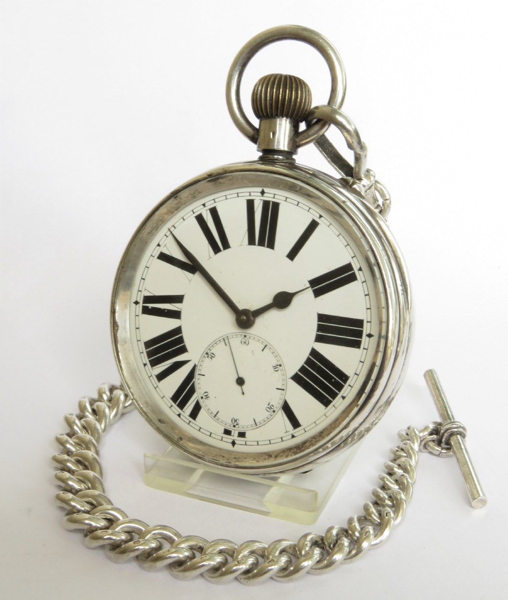 Antique silver goliath Stauffer pocket watch and chain