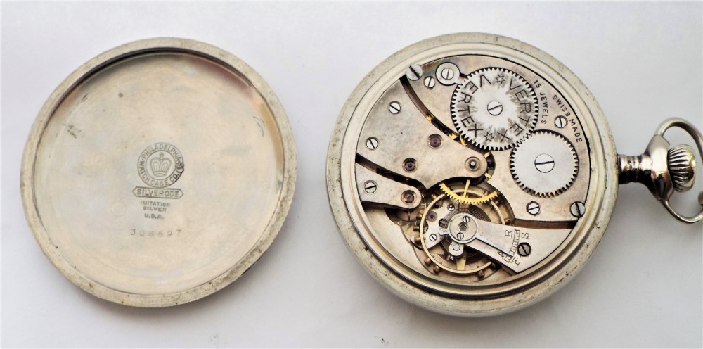 A vintage 1930s Vertex pocket watch & chain.   View IV