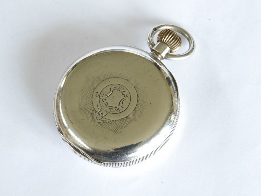 Antique silver Longines pocket watch retailed by J W Benson, 1909 View VI