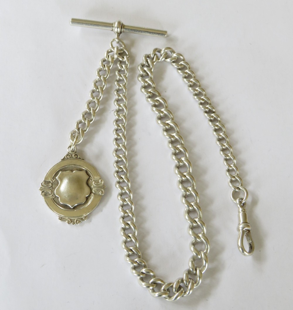 Antique silver watch chain and fob