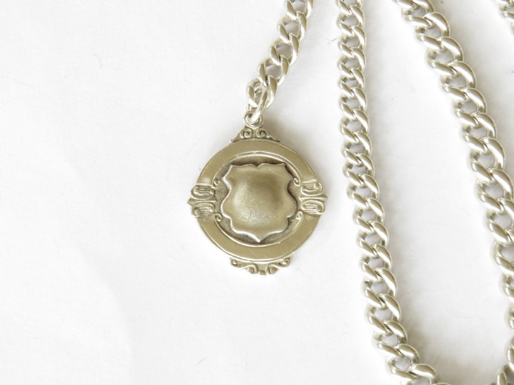 Antique silver watch chain and fob View II