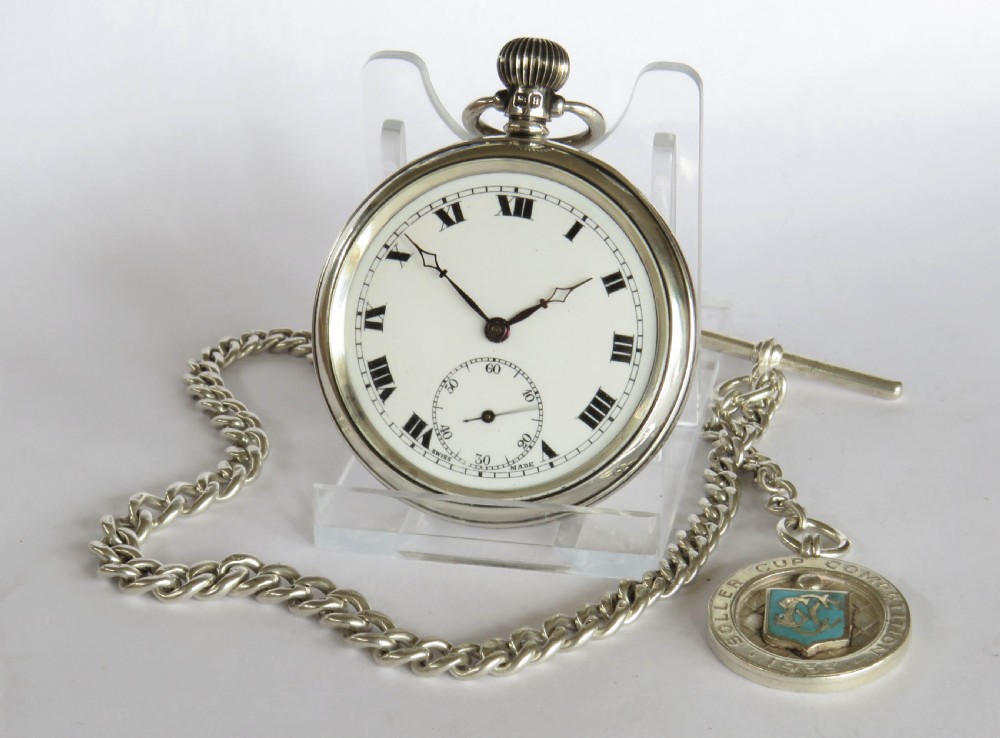 1935 silver pocket watch and chain