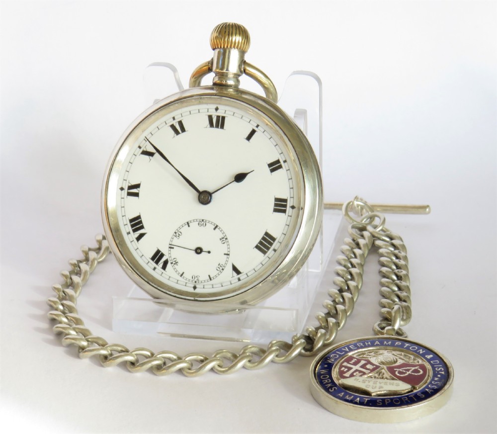 Antique silver Record pocket watch and chain
